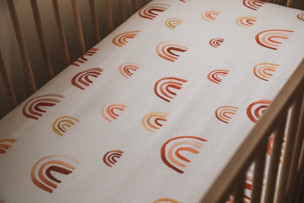 Organic Cotton Jersey Cot Sheet - Rust Rainbow